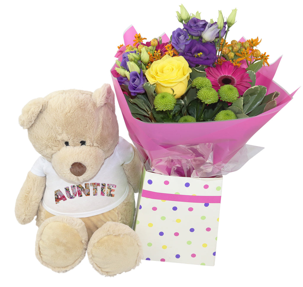 Auntie - Flower - Teddy Bear & Brights Flower Bouquet