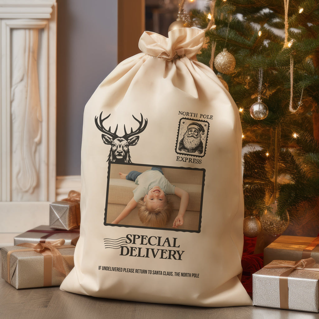 Personalised Photo Special Delivery North Pole Express - Christmas Santa Sack