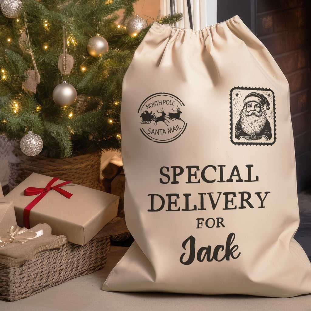 Personalised Santa Post Office Stamp & Special Delivery For... - Christmas Santa Sack