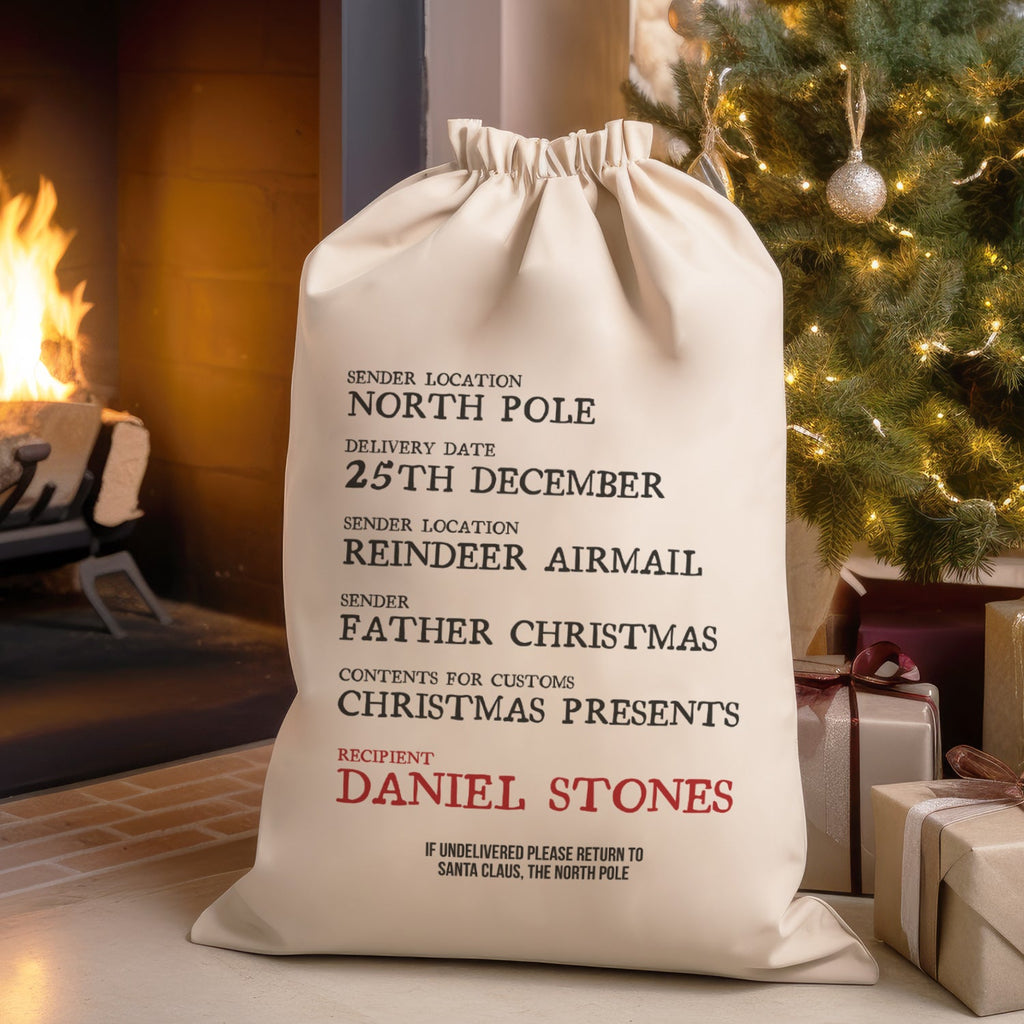 Personalised Location From & Recipient - Christmas Santa Sack