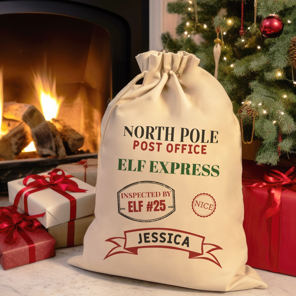 Personalised North Pole Post Office Elf Express - Christmas Santa Sack