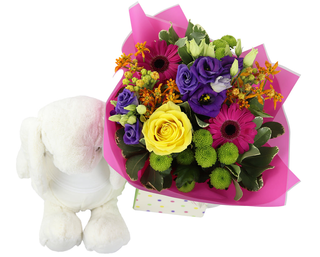 Follow Your Dreams Bunny Teddy with Bright Handtied Bouquet