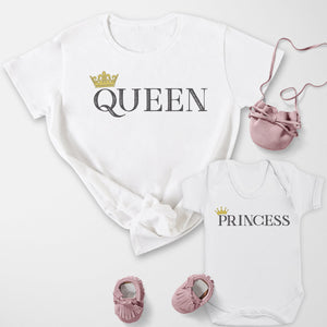 Princess & Queen - Baby T-Shirt & Bodysuit / Mum T-Shirt Matching Set - (Sold Separately)