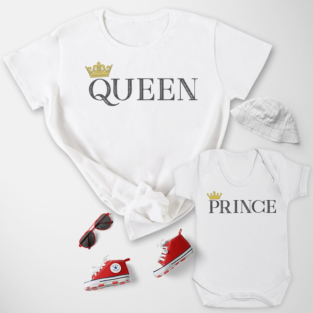 Prince & Queen - Baby T-Shirt & Bodysuit / Mum T-Shirt Matching Set - (Sold Separately)