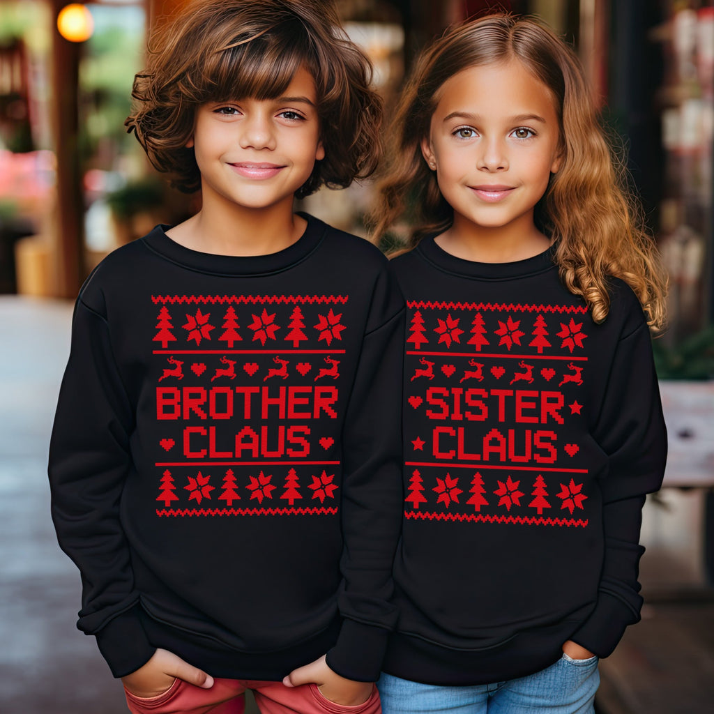 Claus Family Names Pattern Christmas Sweater - Christmas Jumper Sweatshirt - Black - All Sizes