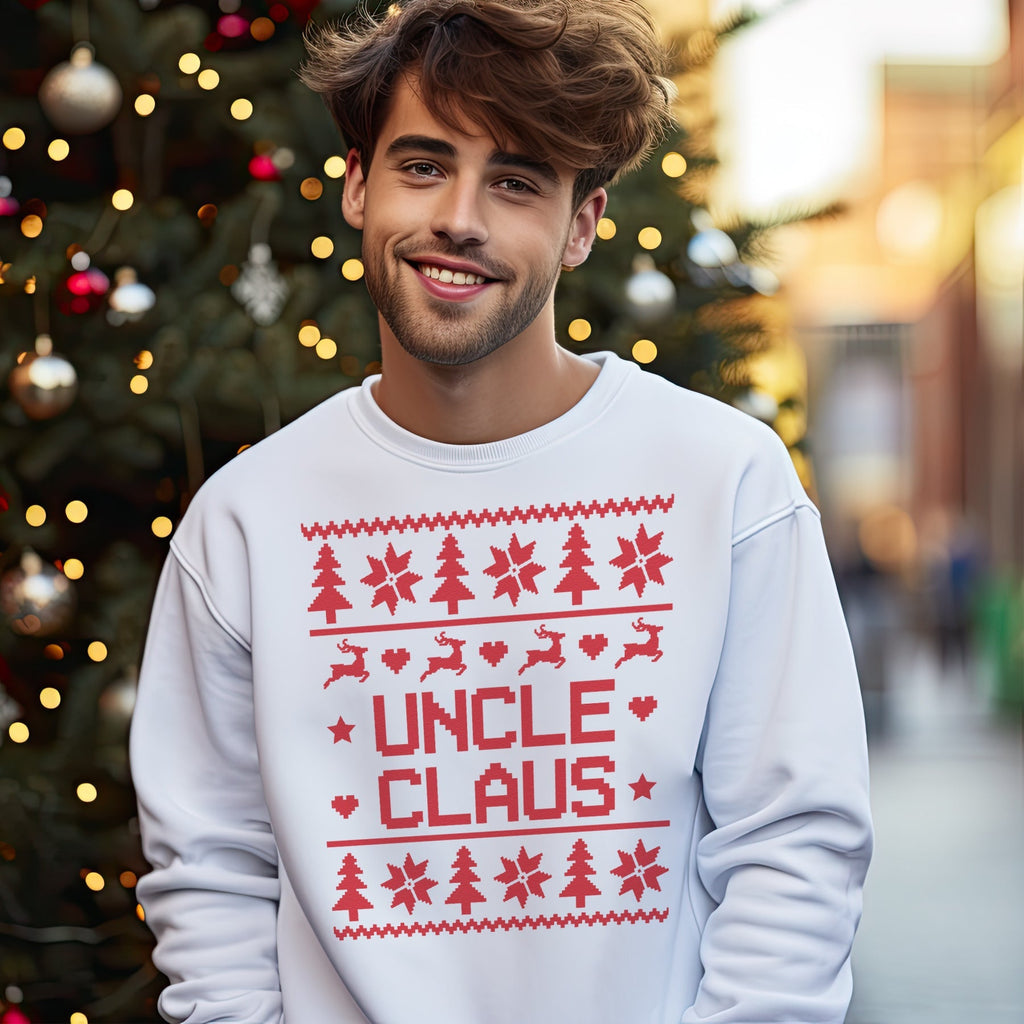 Claus Family Names Pattern Christmas Sweater - Christmas Jumper Sweatshirt - White - All Sizes