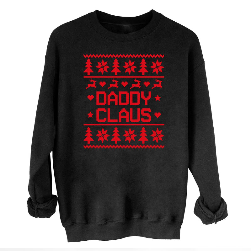 Claus Family Names Pattern Christmas Sweater - Christmas Jumper Sweatshirt - Black - All Sizes
