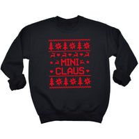 Claus Family Names Pattern Christmas Sweater - Christmas Jumper Sweatshirt - Black - All Sizes