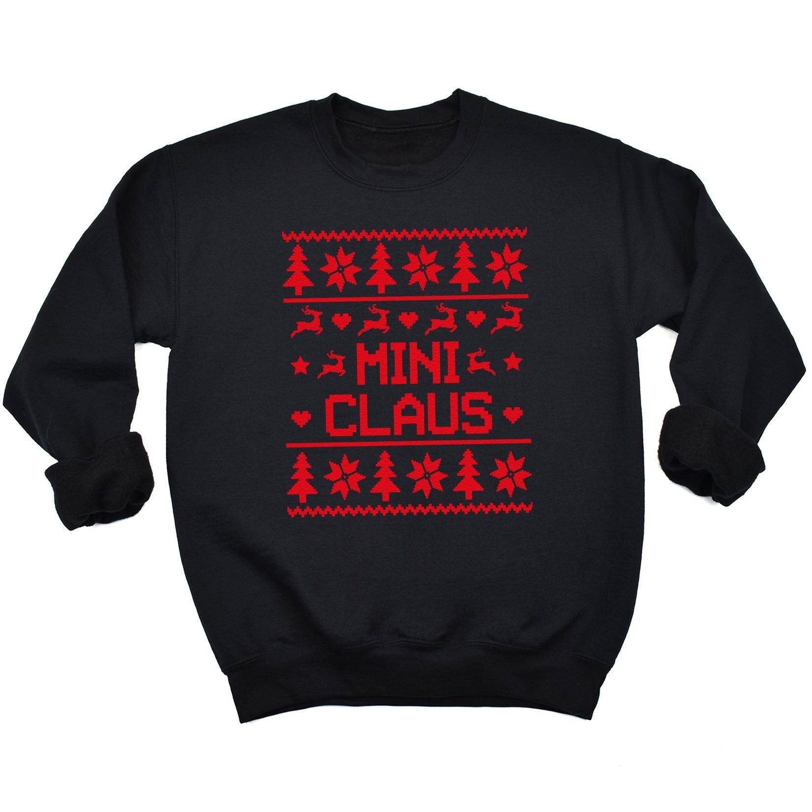 Claus Family Names Pattern Christmas Sweater - Christmas Jumper Sweatshirt - Black - All Sizes