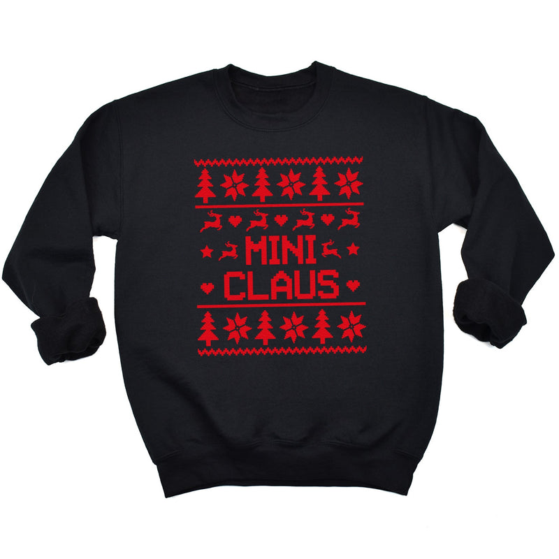 Claus Family Names Pattern Christmas Sweater - Christmas Jumper Sweatshirt - Black - All Sizes