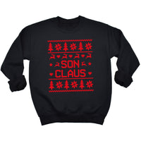 Claus Family Names Pattern Christmas Sweater - Christmas Jumper Sweatshirt - Black - All Sizes