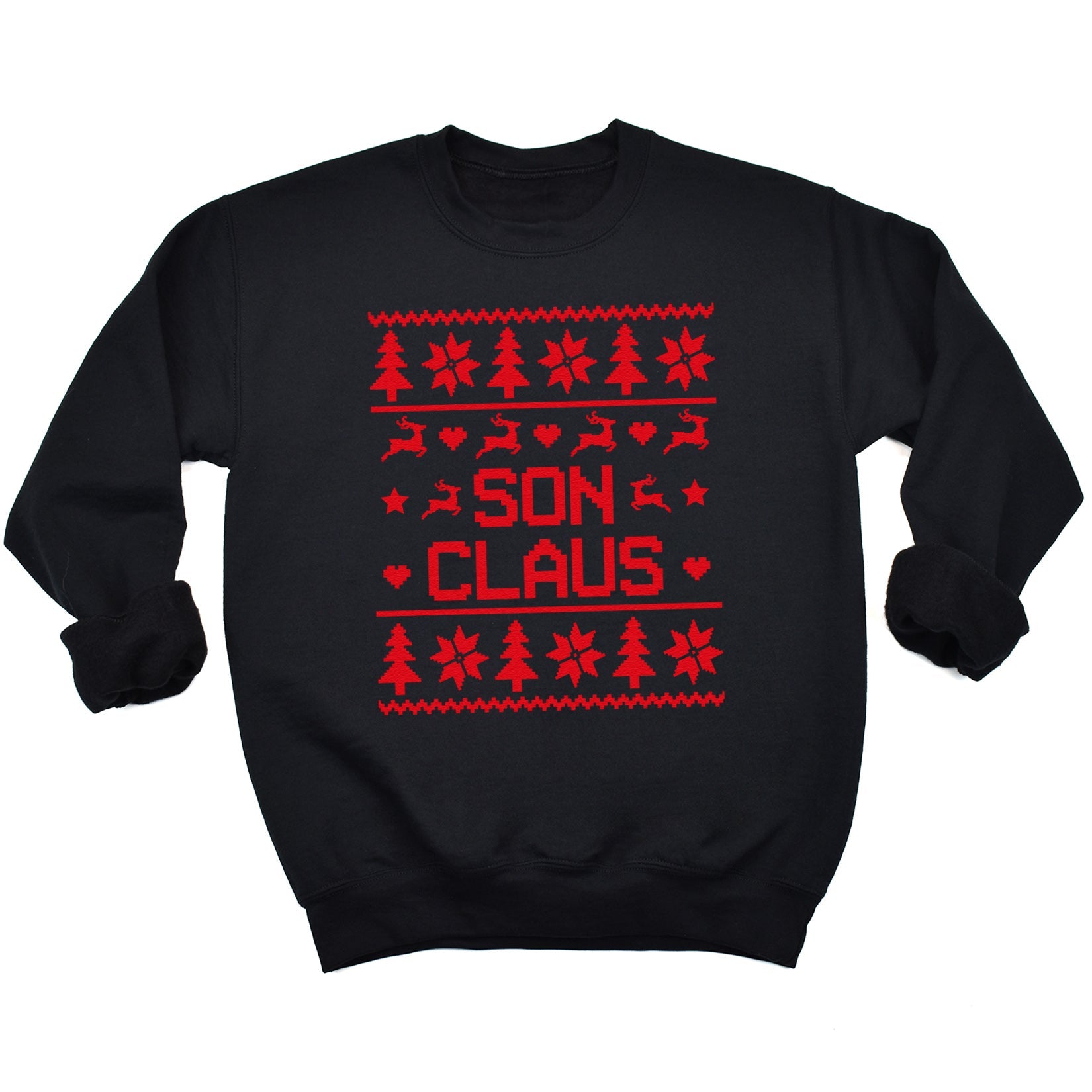 Claus Family Names Pattern Christmas Sweater - Christmas Jumper Sweatshirt - Black - All Sizes