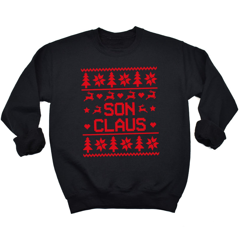Claus Family Names Pattern Christmas Sweater - Christmas Jumper Sweatshirt - Black - All Sizes