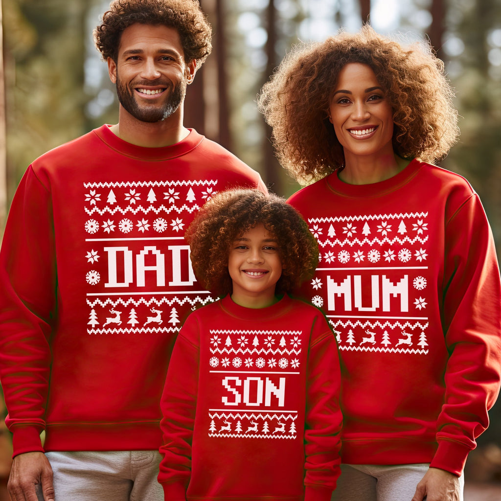 Family Names Pattern Christmas Sweater - Christmas Jumper Sweatshirt - Red - All Sizes