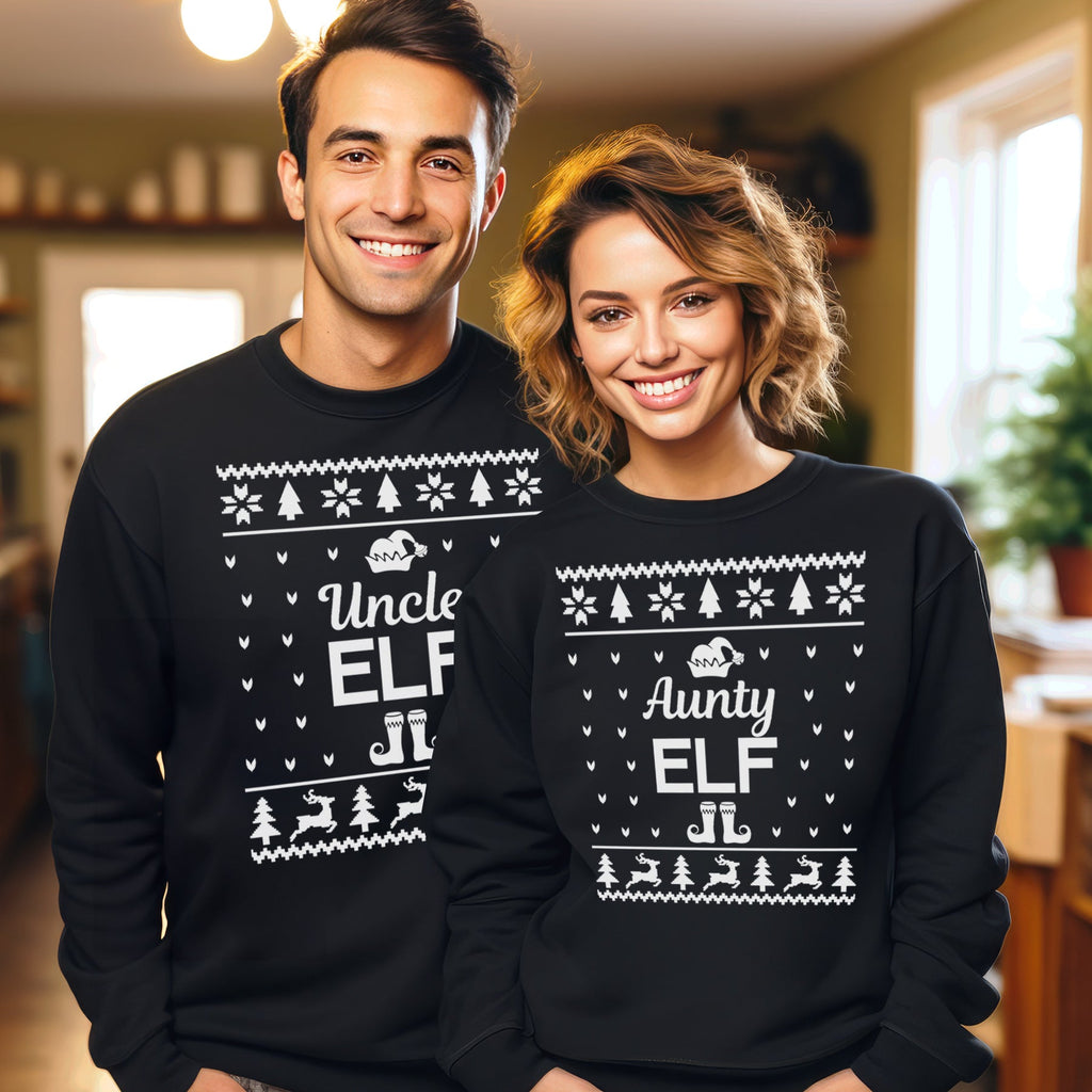 Elf Family Names Christmas Sweater - Christmas Jumper Sweatshirt - Black - All Sizes