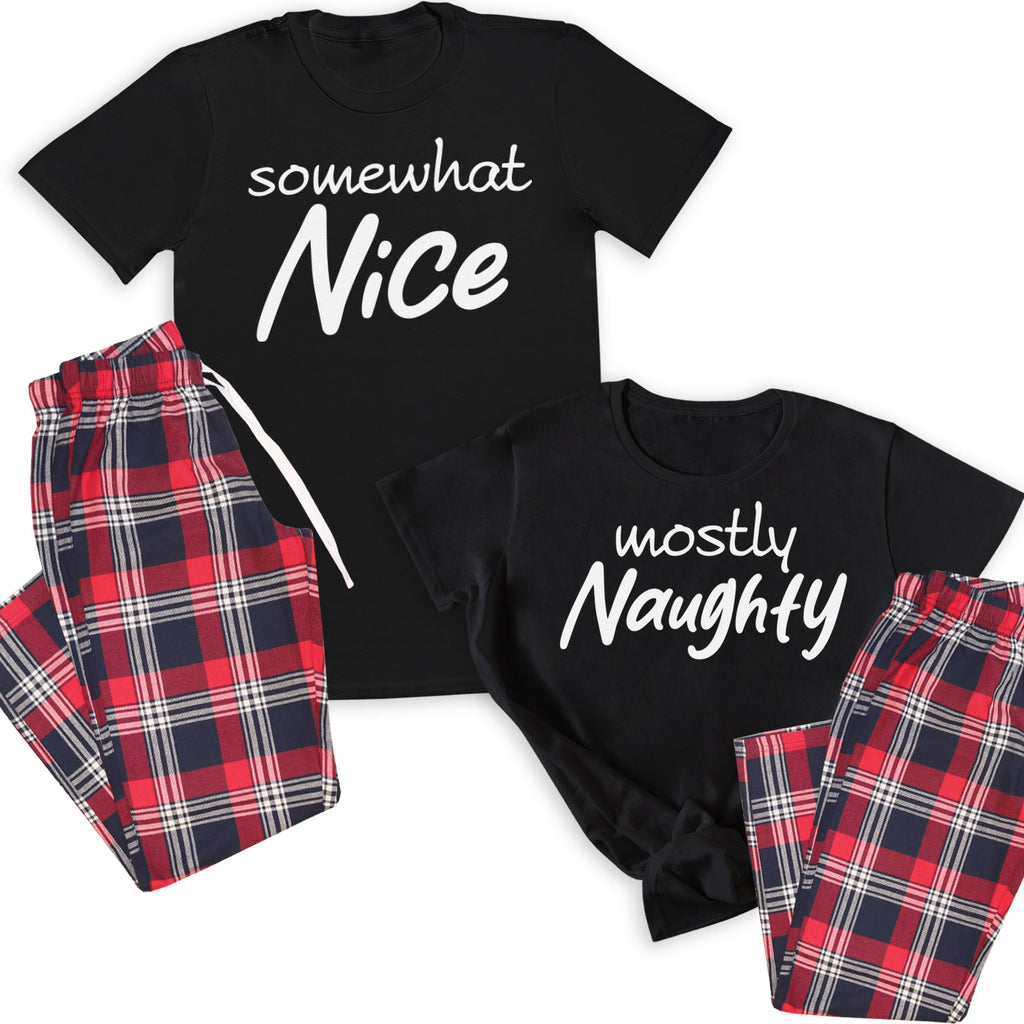 Somewhat Nice, Mostly Naughty - Family Matching Christmas Pyjamas - Top & Tartan PJ Bottoms - (Sold Separately)