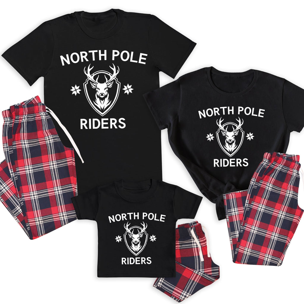 North Pole Riders - Family Matching Christmas Pyjamas - Top & Tartan PJ Bottoms - (Sold Separately)