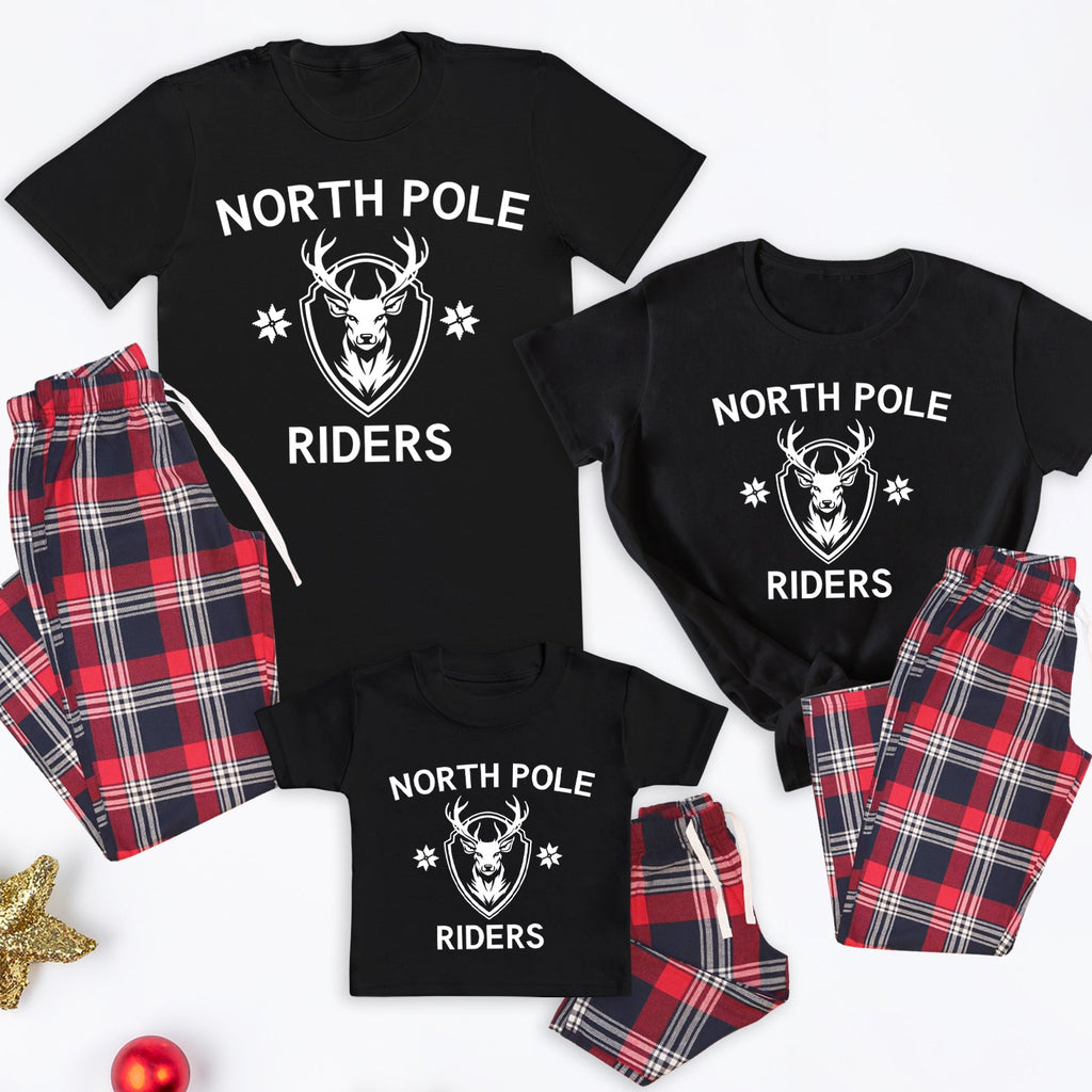 North Pole Riders - Family Matching Christmas Pyjamas - Top & Tartan PJ Bottoms - (Sold Separately)