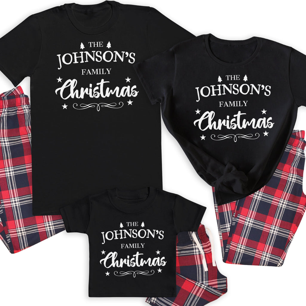 Personalised Family Christmas - Family Matching Christmas Pyjamas - Top & Tartan PJ Bottoms - (Sold Separately)