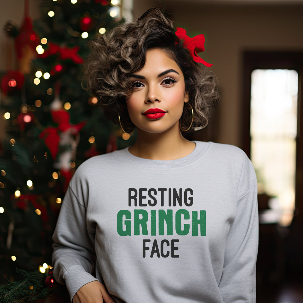 Resting Grinch Face Christmas Sweater - Christmas Jumper Sweatshirt - All Sizes