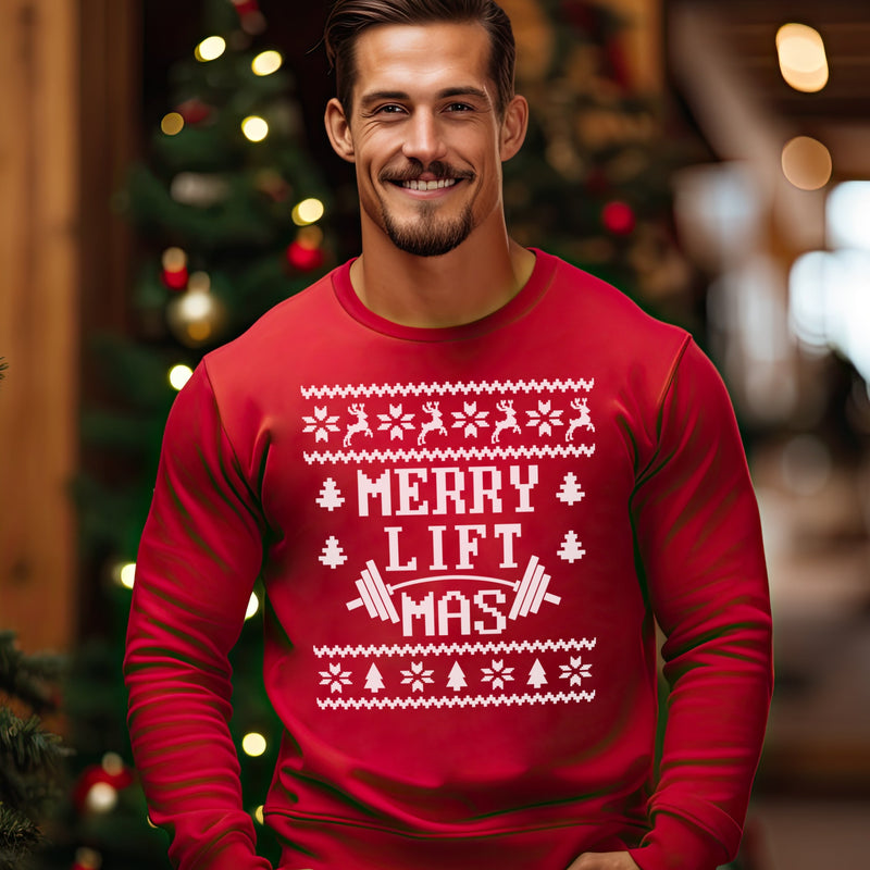 Merry Lift-Mas Christmas Sweater - Christmas Jumper Sweatshirt - All Sizes