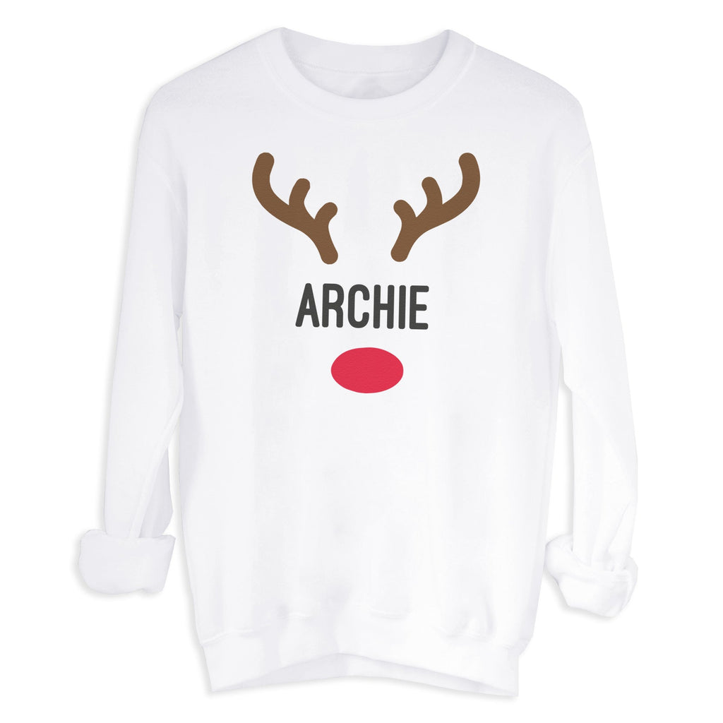 PERSONALISED Reindeer Face & Name Christmas Sweater - Christmas Jumper Sweatshirt - All Sizes
