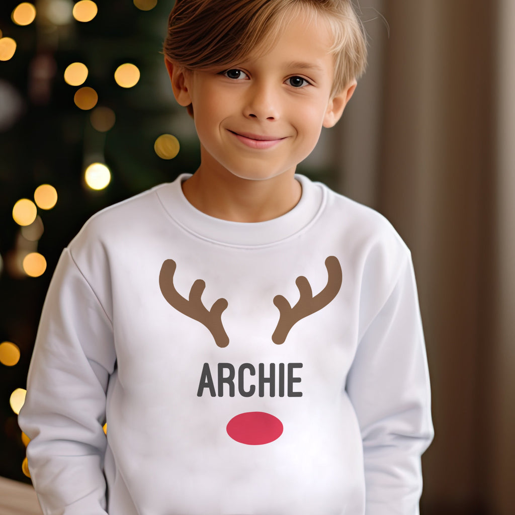 PERSONALISED Reindeer Face & Name Christmas Sweater - Christmas Jumper Sweatshirt - All Sizes