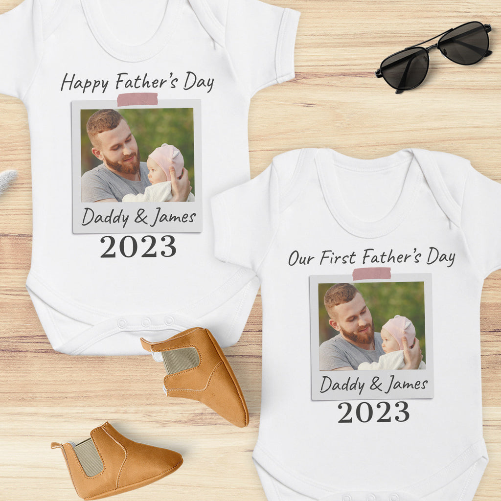 Personalised - Our First & Happy Father's Day Polaroid - Baby Bodysuit