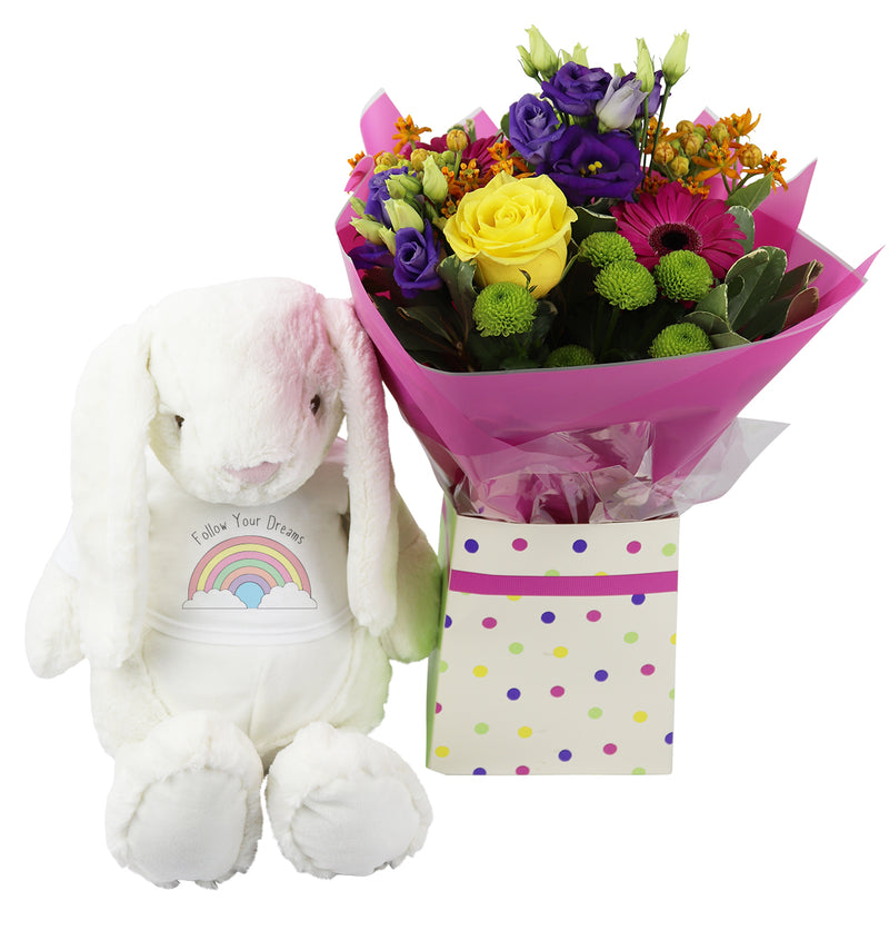 Follow Your Dreams Bunny Teddy with Bright Handtied Bouquet