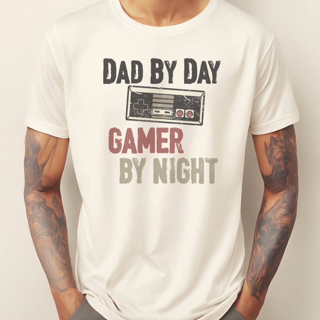 Dad By Day Gamer By Night - Mens T-Shirt - Dads T-Shirt