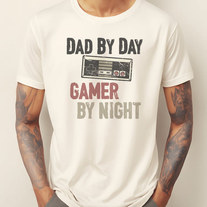 Dad By Day Gamer By Night - Mens T-Shirt - Dads T-Shirt