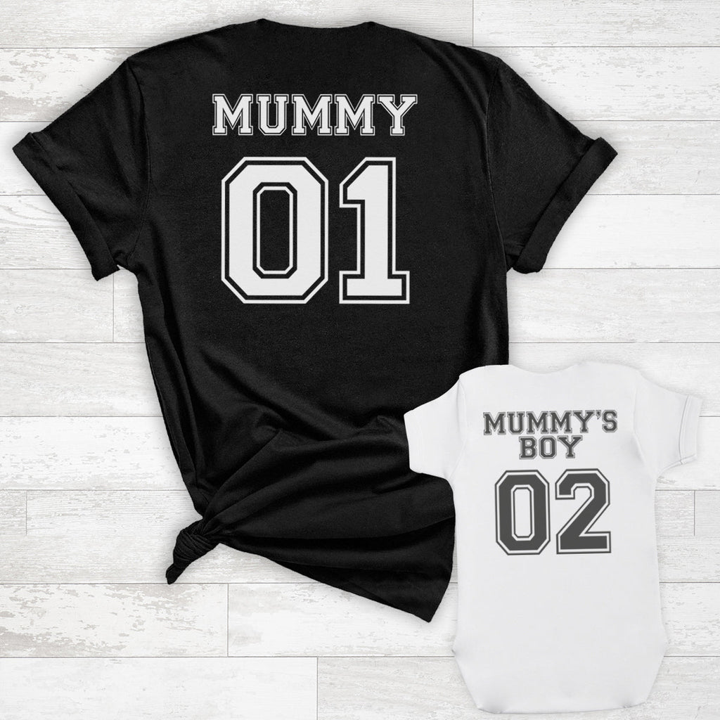 Mummy 01 & Mummys Boy 02 - Baby T-Shirt & Bodysuit / Mum T-Shirt Matching Set - (Sold Separately)