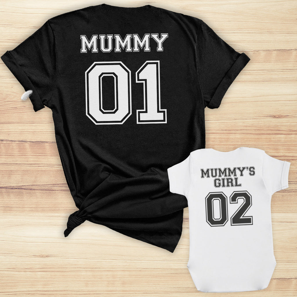 Mummy 01 & Mummys Girl 02 - Baby T-Shirt & Bodysuit / Mum T-Shirt Matching Set - (Sold Separately)