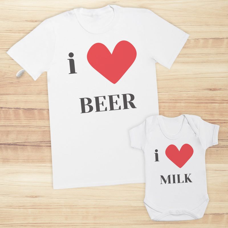 I Love Beer & I Love Milk - T-Shirt & Bodysuit / T-Shirt - (Sold Separately)
