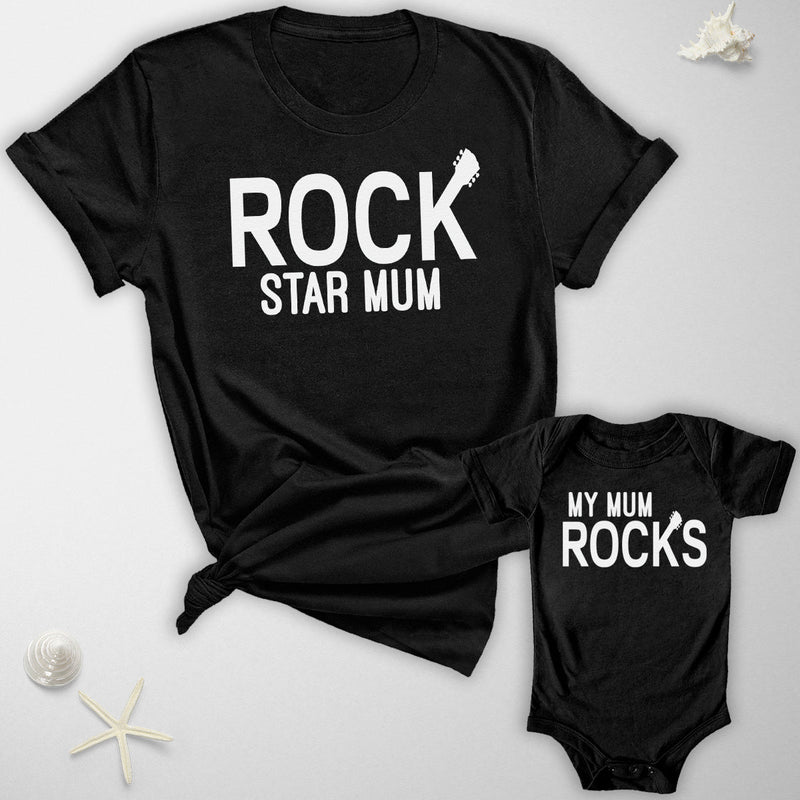 RockStar Mum & My Mum Rocks - Baby T-Shirt & Bodysuit / Mum T-Shirt Matching Set - (Sold Separately)