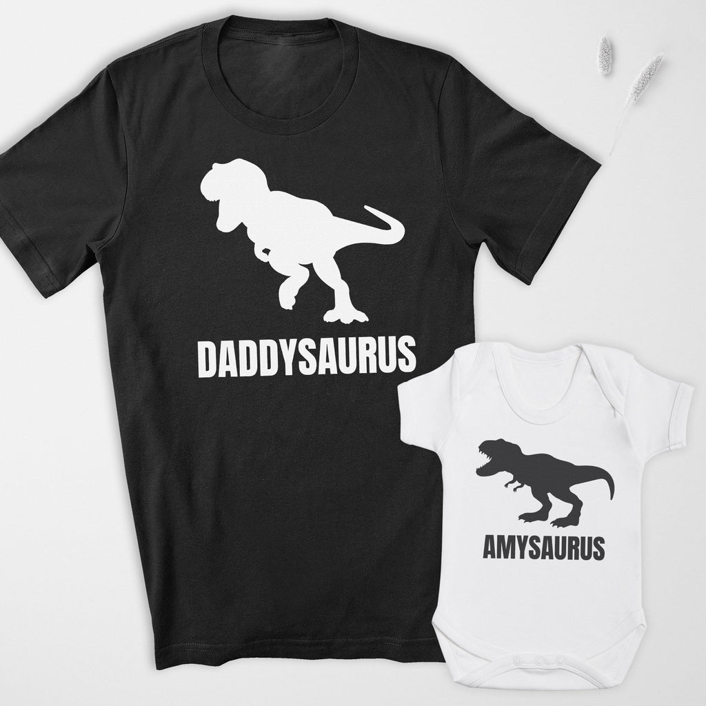 PERSONALISED Daddysaurus & Name Matching Father Baby Gift Set - Mens T Shirt & Baby Bodysuit - (Sold Separately)