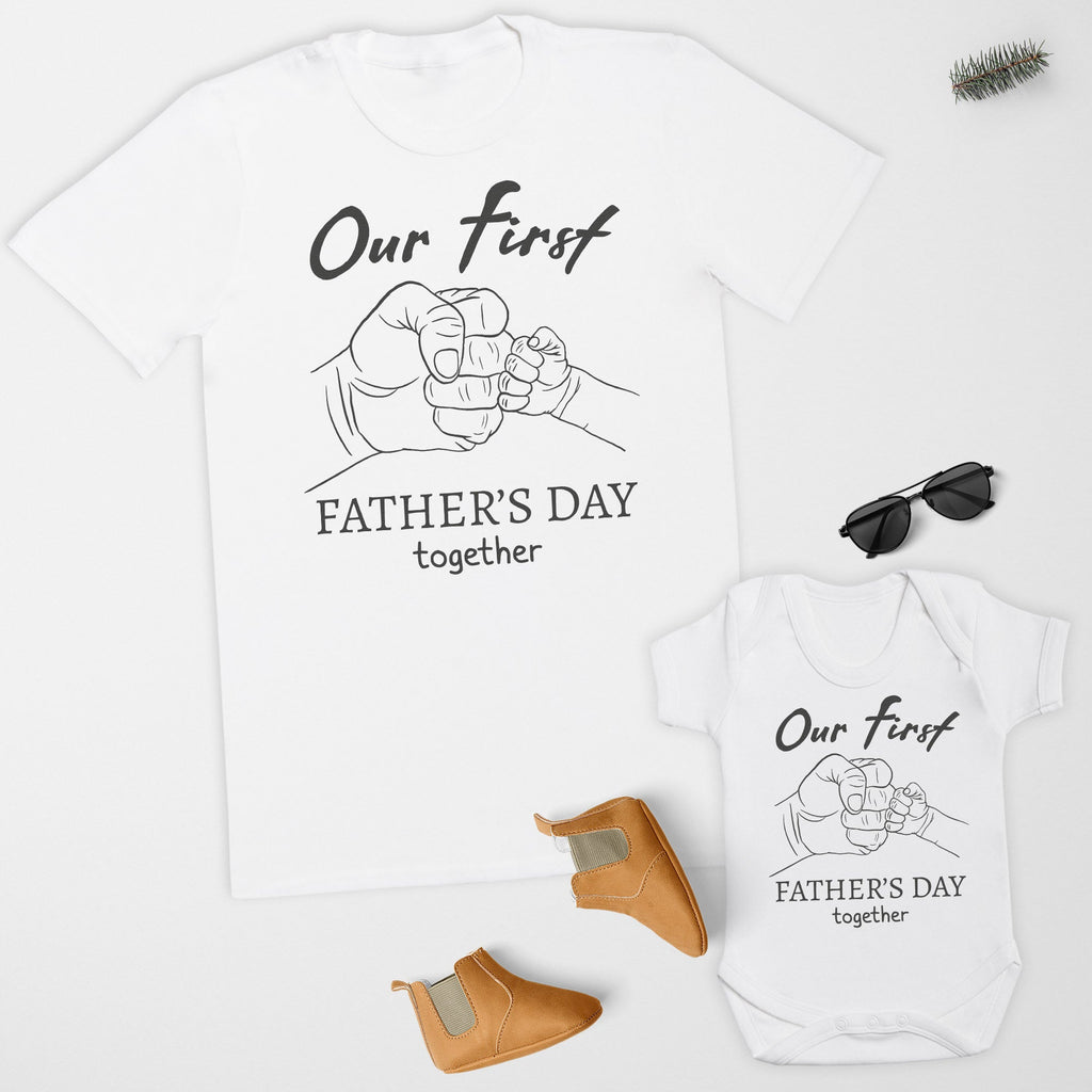 Our First Father's Day Together Matching Father Baby Gift Set - Mens T Shirt & Baby Bodysuit - (Sold Separately)