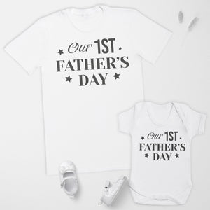 Our 1st Father's Day Matching Father Baby Gift Set - Mens T Shirt & Baby Bodysuit - (Sold Separately)