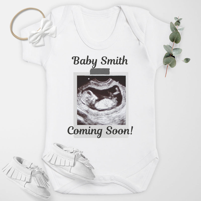 PERSONALISED Baby Surname Coming Soon - Baby Bodysuit