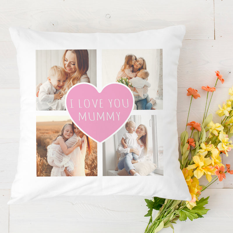 Personalised I Love You Mummy with Photos - Printed Cushion Cover - One Size