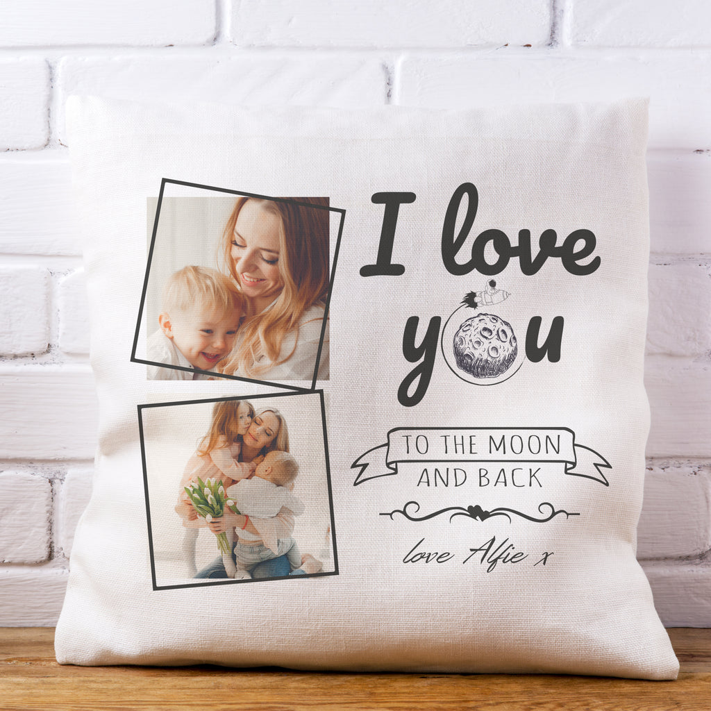 Personalised I Love To The Moon & Back with Photos - Printed Cushion Cover - One Size