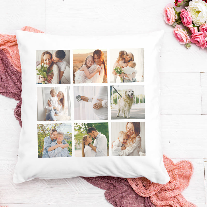 Personalised Cushion with 9 Photos - Printed Cushion Cover - One Size