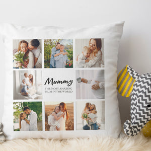 Personalised Cushion with 8 Photos and Choice of Name - Printed Cushion Cover - One Size