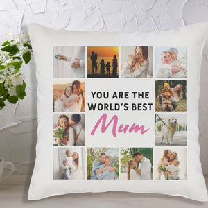 Personalised Cushion with 12 Photos and Choice of Name - Printed Cushion Cover - One Size