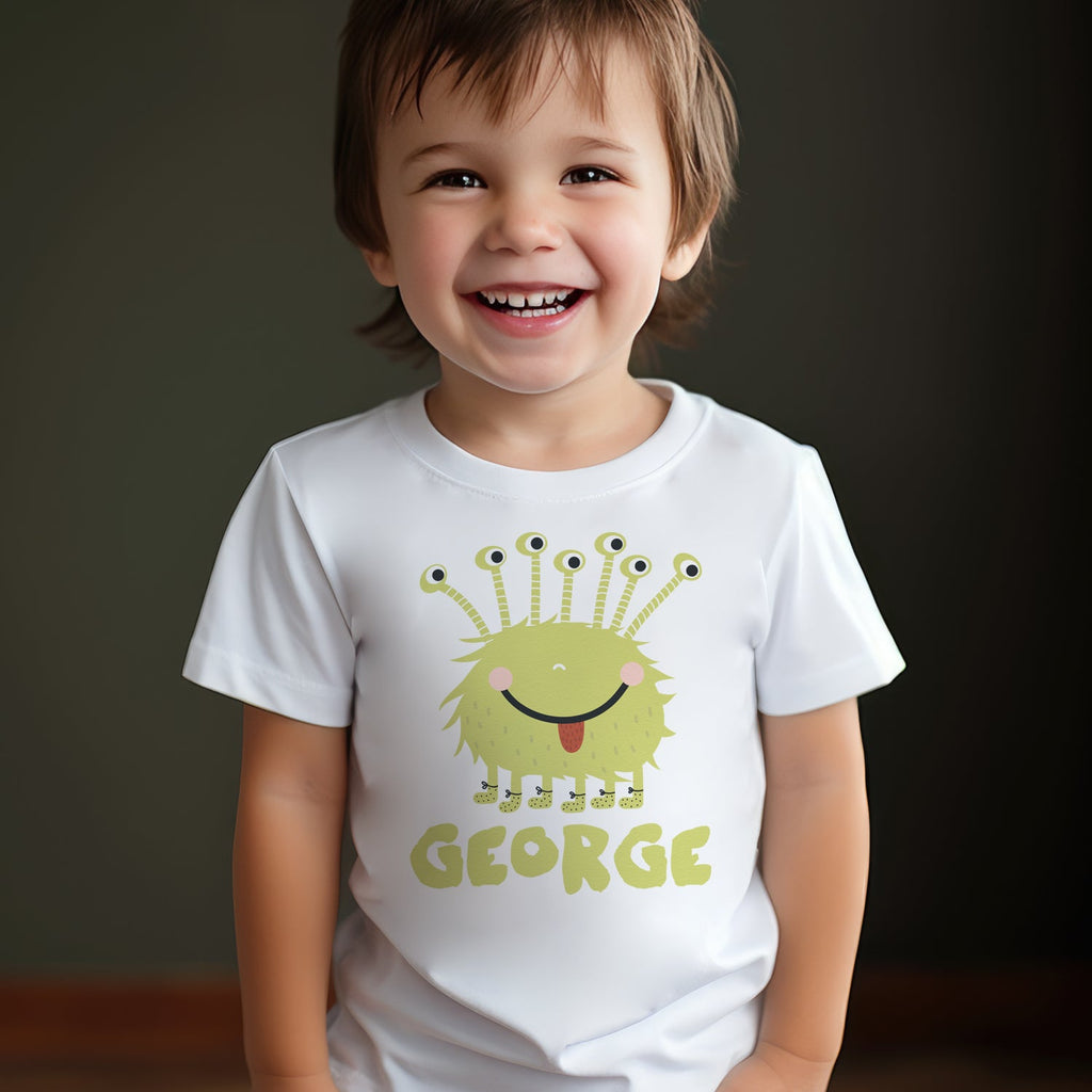 PERSONALISED Name & Green Monster - Baby & Kids T-Shirt