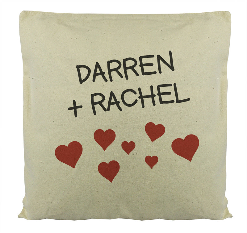 Personalised Names & Hearts - Printed Cushion Cover
