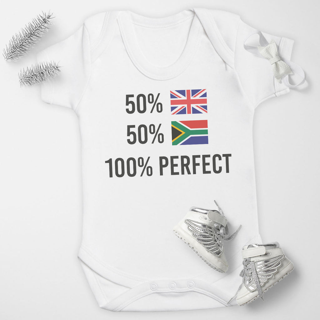 PERSONALISED 50% 50% Country Flags - 100% Perfect - Baby Bodysuit