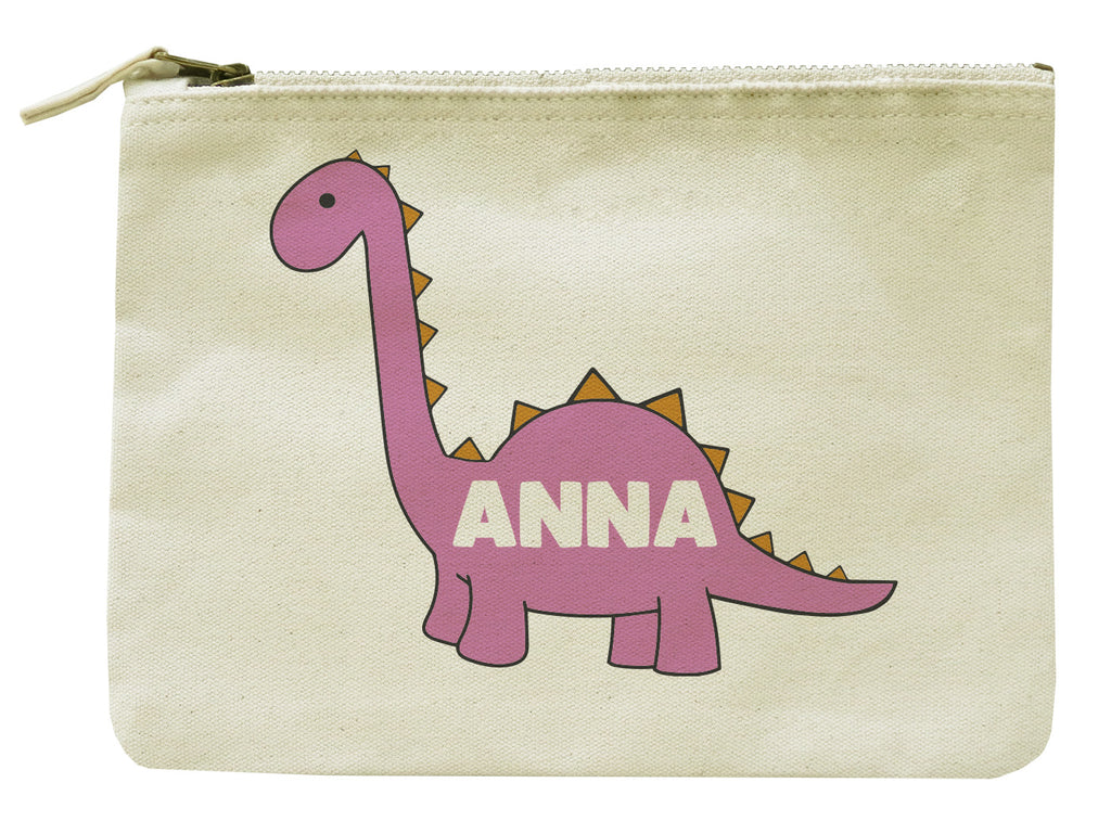 PERSONALISED Pink Dino - Name - Accessory Bag