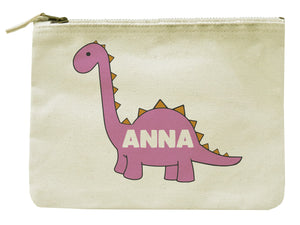 PERSONALISED Pink Dino - Name - Accessory Bag