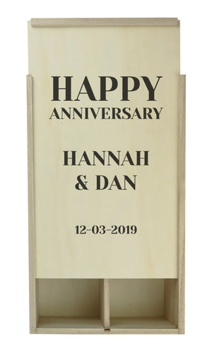 PERSONALISED Happy Anniversary Name & Name - Gift Bottle Presentation Box for Two Bottle